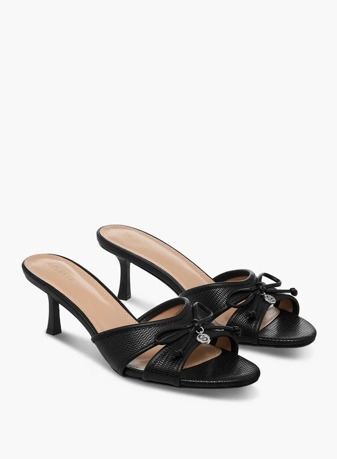 سيليست Women's Bow Detail Slip-On Sandals with Flared Heels