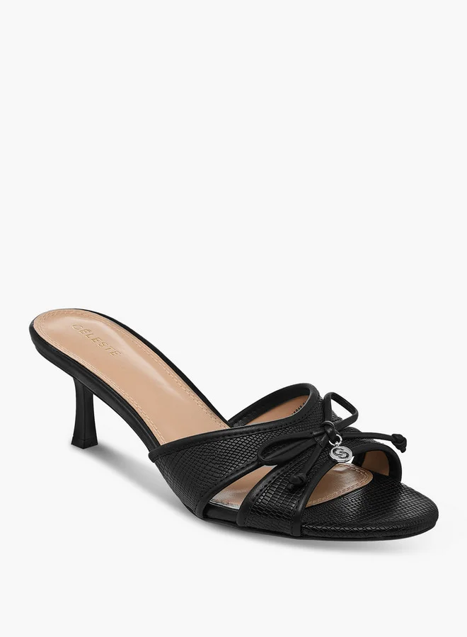 سيليست Women's Bow Detail Slip-On Sandals with Flared Heels