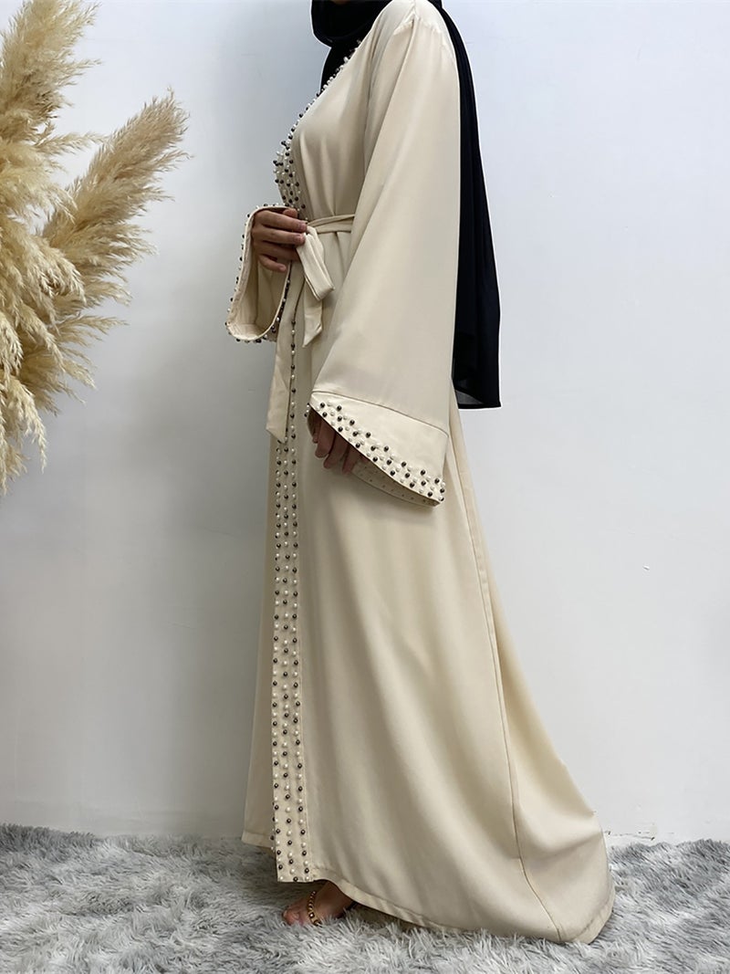 Cross-Border Fashion Abaya Hot-Selling Beaded Lace-Up Elegant Cardigan - Image 4