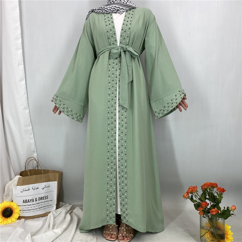 Cross-Border Fashion Abaya Hot-Selling Beaded Lace-Up Elegant Cardigan - Image 1