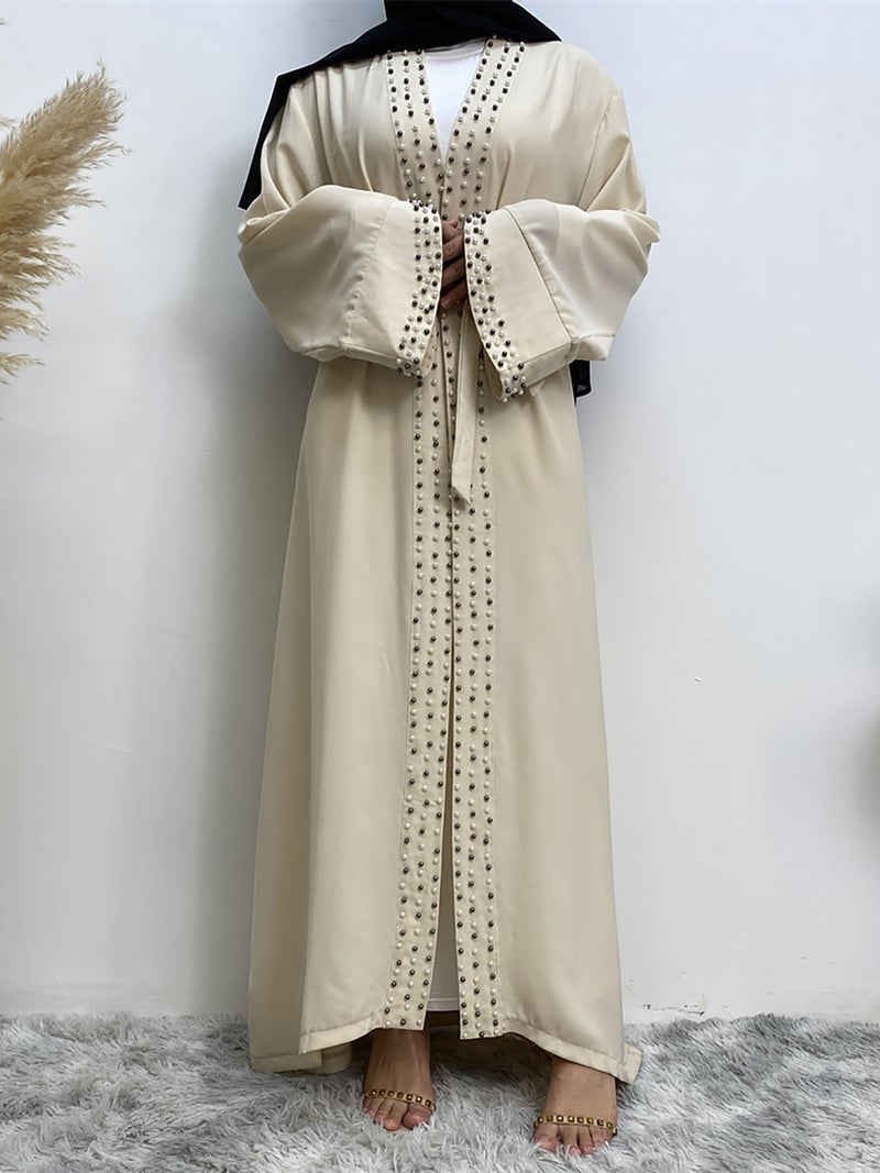 Cross-Border Fashion Abaya Hot-Selling Beaded Lace-Up Elegant Cardigan - Image 2