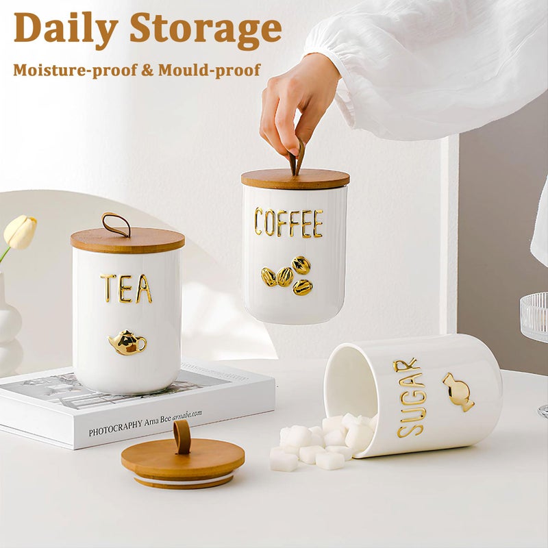 Simcat 27oz Ceramic Canister Set with Airtight Seal Bamboo Lid and Silicone Seal Damp-Proof Kitchen Jar Tea Coffee Sugar Canister Set Food Storage Containers (Portable sealed jar-(coffee)) - Image 5