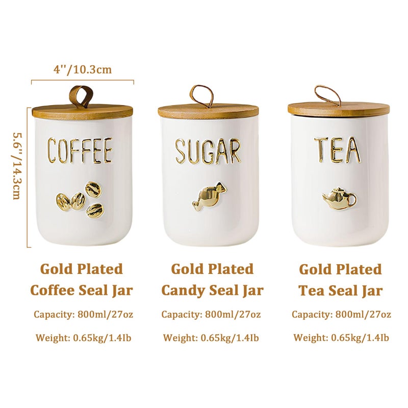 Simcat 27oz Ceramic Canister Set with Airtight Seal Bamboo Lid and Silicone Seal Damp-Proof Kitchen Jar Tea Coffee Sugar Canister Set Food Storage Containers (Portable sealed jar-(coffee)) - Image 3