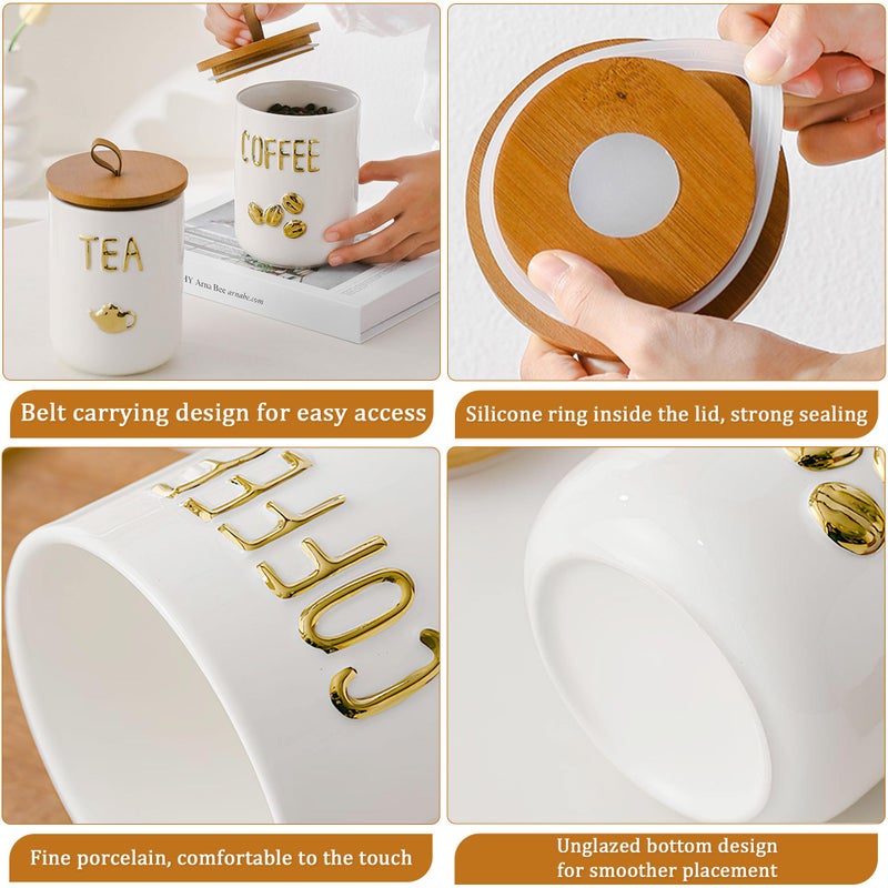 Simcat 27oz Ceramic Canister Set with Airtight Seal Bamboo Lid and Silicone Seal Damp-Proof Kitchen Jar Tea Coffee Sugar Canister Set Food Storage Containers (Portable sealed jar-(coffee)) - Image 2