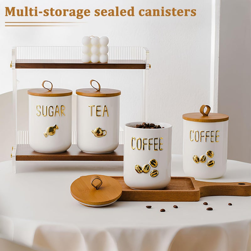 Simcat 27oz Ceramic Canister Set with Airtight Seal Bamboo Lid and Silicone Seal Damp-Proof Kitchen Jar Tea Coffee Sugar Canister Set Food Storage Containers (Portable sealed jar-(coffee)) - Image 4
