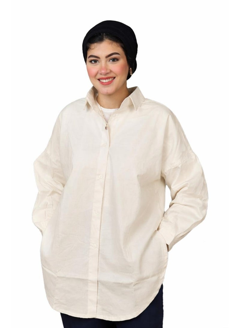 oversize women's shirt offwhite - cotton material - Image 1
