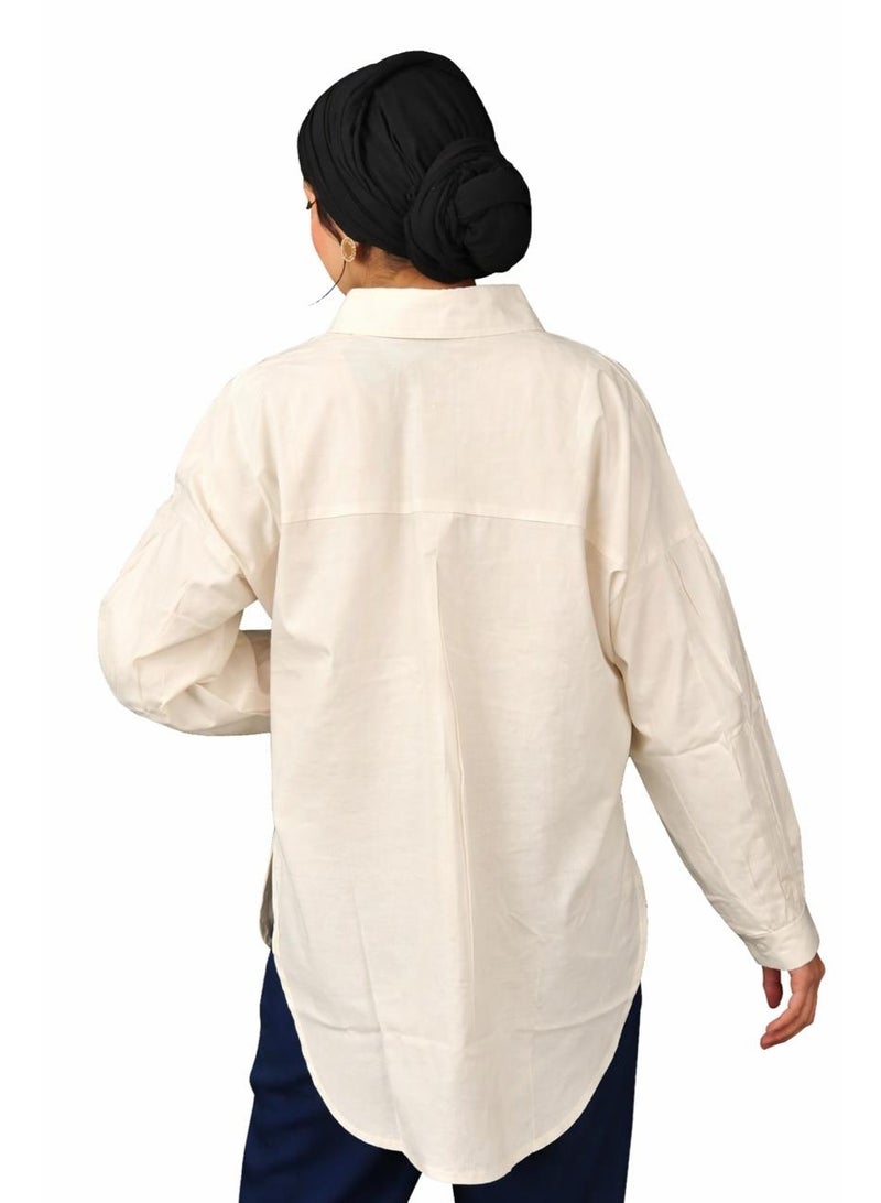 oversize women's shirt offwhite - cotton material - Image 3