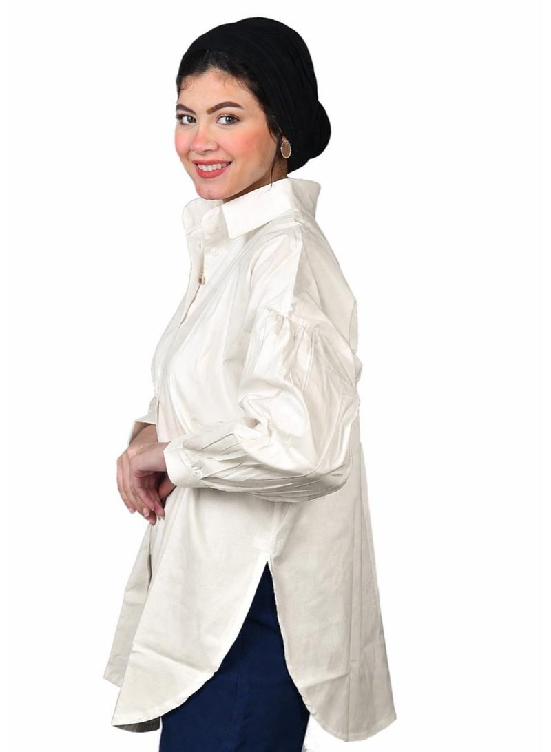 oversize women's shirt offwhite - cotton material - Image 2