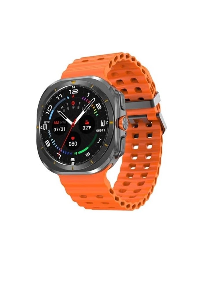 ساعة الترا 7 الذكية، شاشة ثلاثية الأبعاد، مكالمات بلوتوث، شحن لاسلكي، ساعة DT، مقاومة للماء، مريحة وخفيفة الوزن، سوار معصم ذكي للرجال والنساء، قطعة واحدة، لون برتقالي. - Image 1