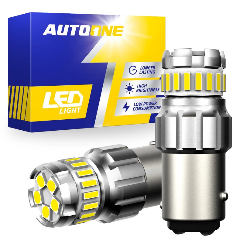 AUTOONE 1157 LED Bulb White 6500K 2057 2357 7528 BAY15D LED Bulbs for BackupReverse Light Tail Light Brake Light 300 Brighter Canbus Ready Plug and Play LED Bulbs Pack of 2