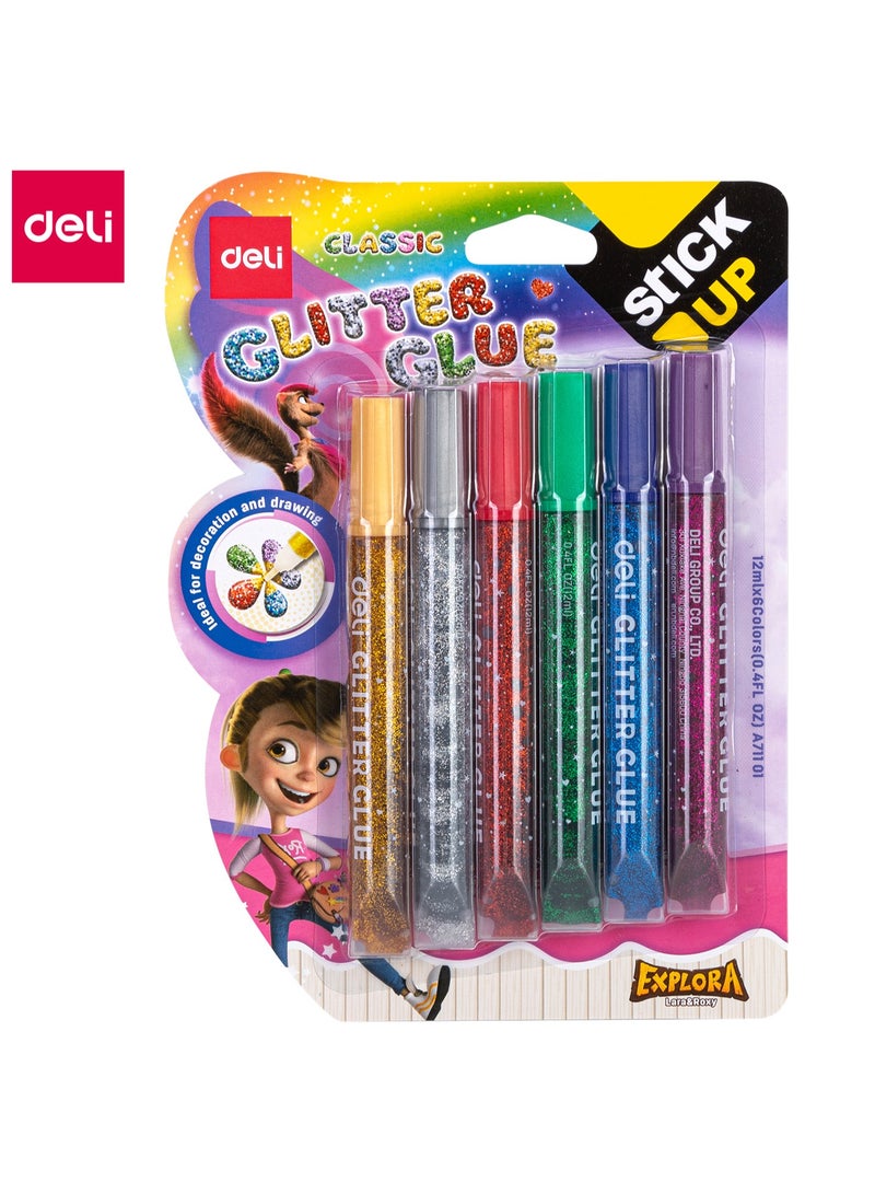 Deli EA71101 Glitter Glue 12ml*6 – ideal for DIY craft and art decoration - Image 1