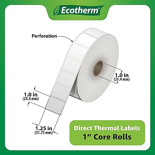 Ecotherm 1.25" x 1" Thermal Labels | 6 Rolls | 14040 Labels | fits Zebra, Godex, Arkscan, iDPRT, Offnova Thermal Label Printers and More | Blank White Adhesive Stickers by Ecotherm - Image 3