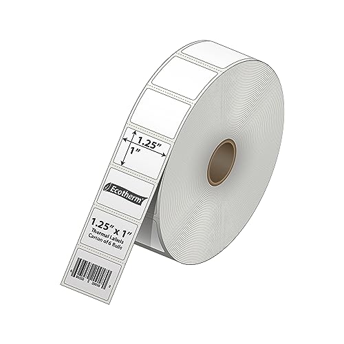 Ecotherm 1.25" x 1" Thermal Labels | 6 Rolls | 14040 Labels | fits Zebra, Godex, Arkscan, iDPRT, Offnova Thermal Label Printers and More | Blank White Adhesive Stickers by Ecotherm - Image 2