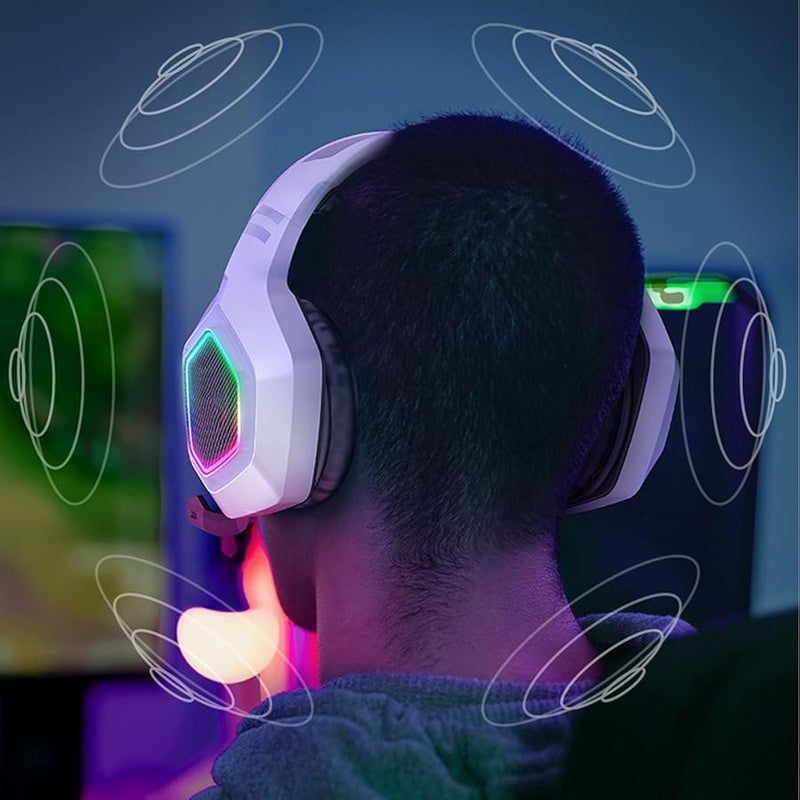 سماعة رأس للألعاب باللون الأبيض مع وسائد أذن من رغوة الذاكرة وميكروفون بإلغاء الضوضاء النشط، سلكية مقاس 3.5 مم لأجهزة الكمبيوتر - Image 5