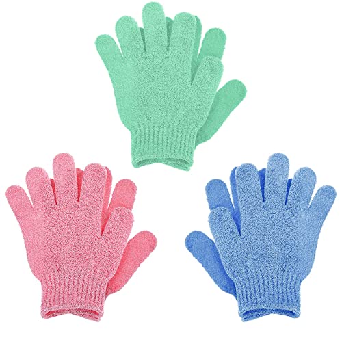 Sibba 3 Pair Bath Gloves for Shower Natural Loofah Exfoliating Wash Gloves for Body and Face, Dead Skin Remover, Double Sided Microfibre Shower Body Gloves for Adults and Kids - Image 1