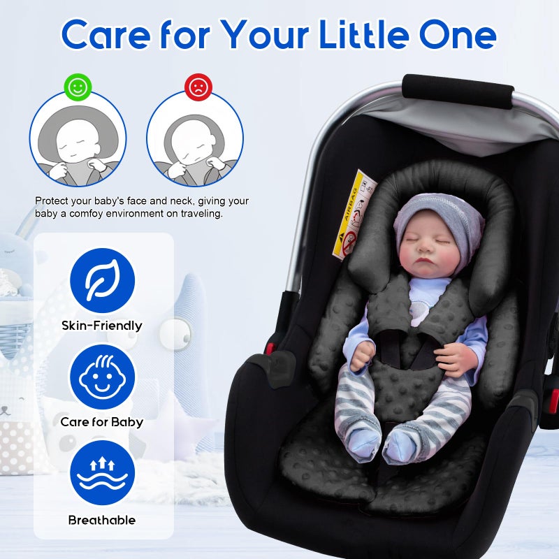 Kaseeous Newborn Car Seat Head Support with 3 Shoulder Covers Set, 2-in-1 Reversible Infant Car Seat Insert, Thickened Car Seat Cushion for Baby, Carseat Head Support for Preemie to Infant - Image 3