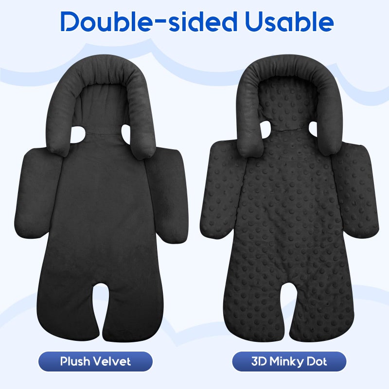 Kaseeous Newborn Car Seat Head Support with 3 Shoulder Covers Set, 2-in-1 Reversible Infant Car Seat Insert, Thickened Car Seat Cushion for Baby, Carseat Head Support for Preemie to Infant - Image 4
