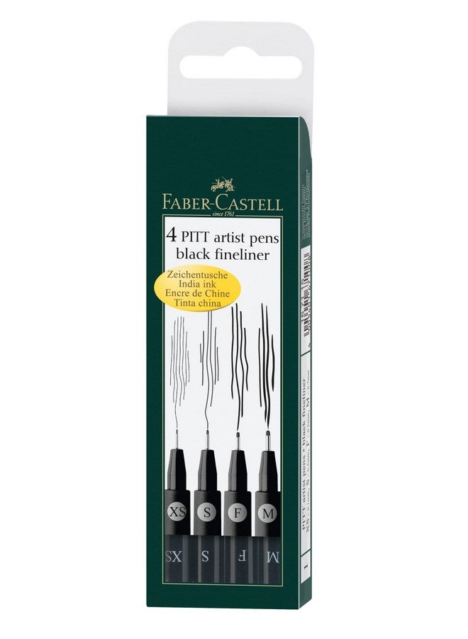 فابير كاستل مجموعة أقلام ألوان Pitt Artist - عبوة من 4 قطع، مقاسات XS، S، F، M، Fine، باللون الأسود - Image 1