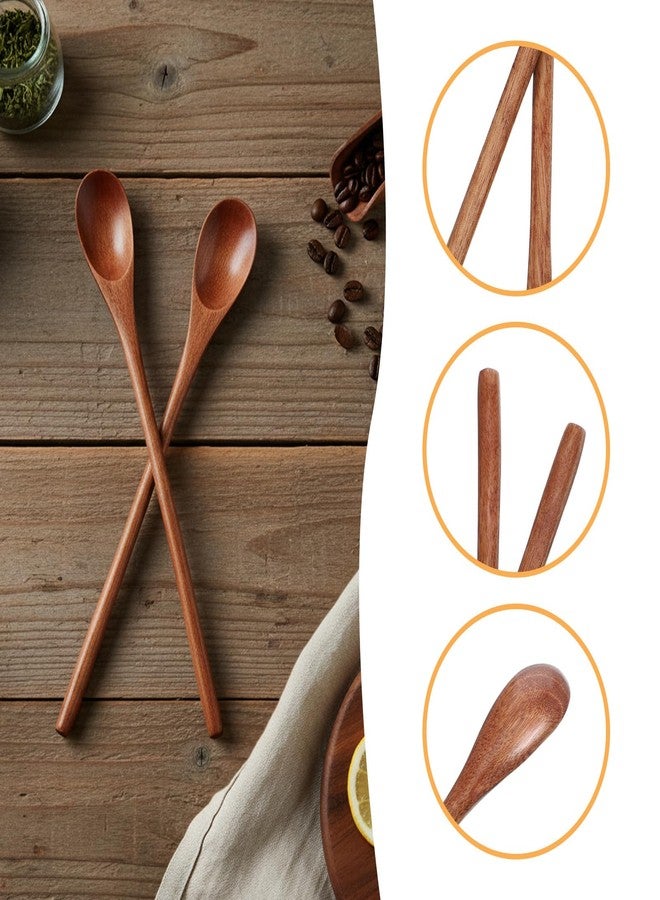 Zelphvt 2 Pcs Long Wooden Spoon for Eating, 9.1 Inch Honey Spoon Tea Spoons Long Handle for Coffee Kitchen Restaurant Jam Dessert Stirring Mixing - Image 3