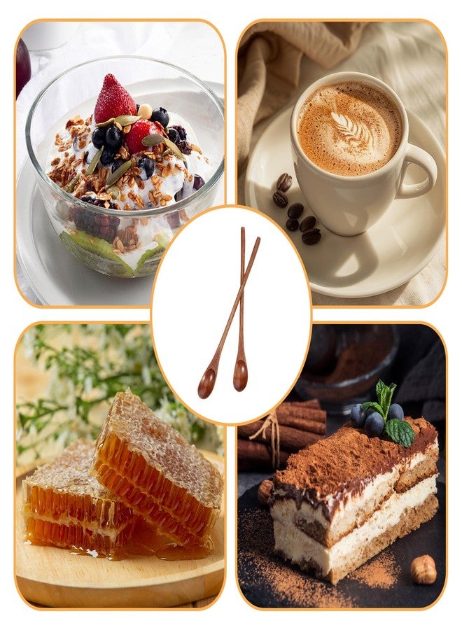 Zelphvt 2 Pcs Long Wooden Spoon for Eating, 9.1 Inch Honey Spoon Tea Spoons Long Handle for Coffee Kitchen Restaurant Jam Dessert Stirring Mixing - Image 5