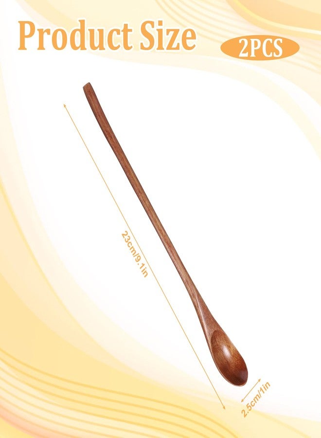 Zelphvt 2 Pcs Long Wooden Spoon for Eating, 9.1 Inch Honey Spoon Tea Spoons Long Handle for Coffee Kitchen Restaurant Jam Dessert Stirring Mixing - Image 2