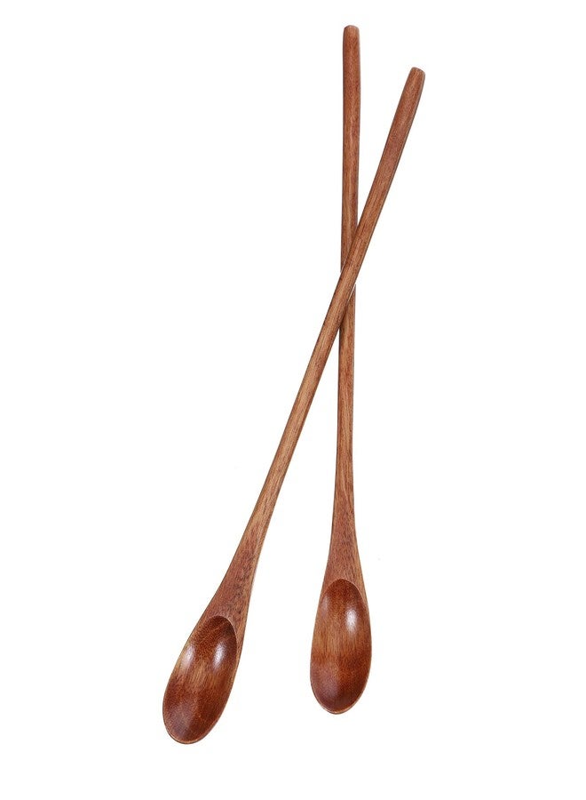 Zelphvt 2 Pcs Long Wooden Spoon for Eating, 9.1 Inch Honey Spoon Tea Spoons Long Handle for Coffee Kitchen Restaurant Jam Dessert Stirring Mixing - Image 1