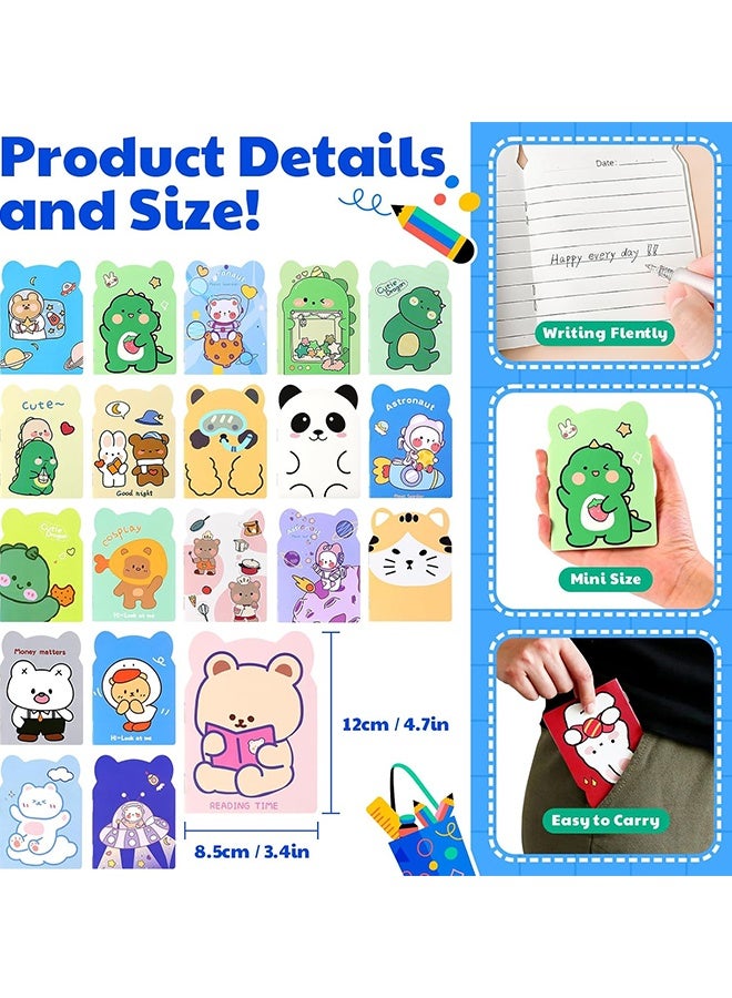 Wffo 20Pcs Children's Mini Notebooks - Cute Cartoon Animal Notebooks - Pocket Notebooks 4.7" x 3.4" Small Diaries - Suitable for Office, Home, Travel, Student Memo Notebooks, School Supplies (Random Style Cartoon Animals) - Image 2