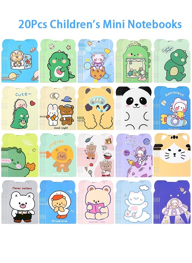 Wffo 20Pcs Children's Mini Notebooks - Cute Cartoon Animal Notebooks - Pocket Notebooks 4.7" x 3.4" Small Diaries - Suitable for Office, Home, Travel, Student Memo Notebooks, School Supplies (Random Style Cartoon Animals) - Image 1
