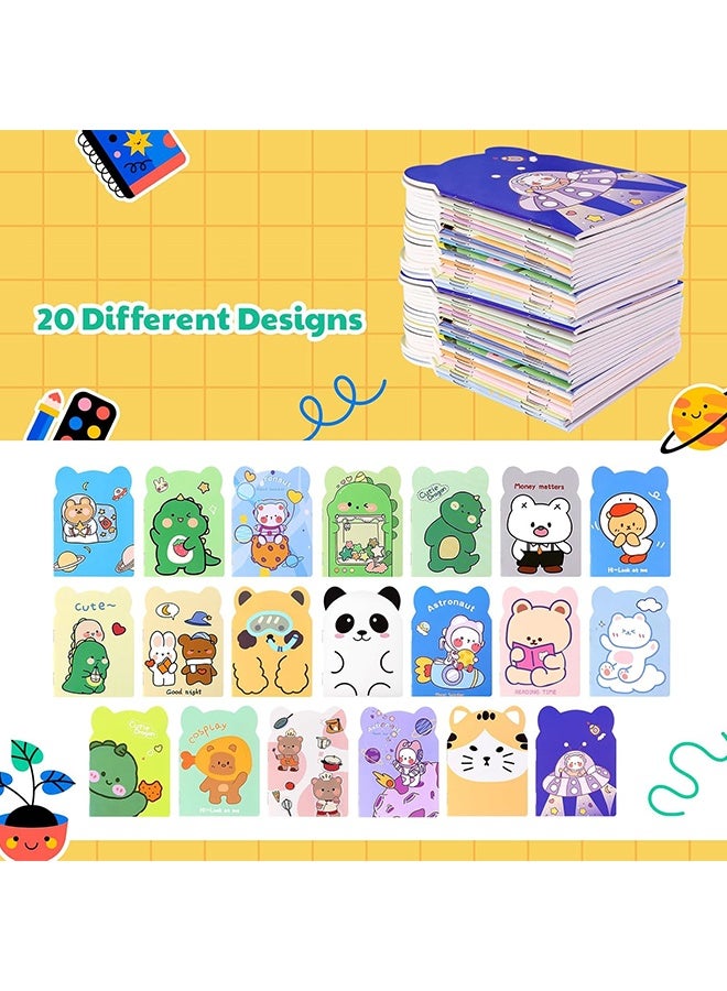 Wffo 20Pcs Children's Mini Notebooks - Cute Cartoon Animal Notebooks - Pocket Notebooks 4.7" x 3.4" Small Diaries - Suitable for Office, Home, Travel, Student Memo Notebooks, School Supplies (Random Style Cartoon Animals) - Image 3