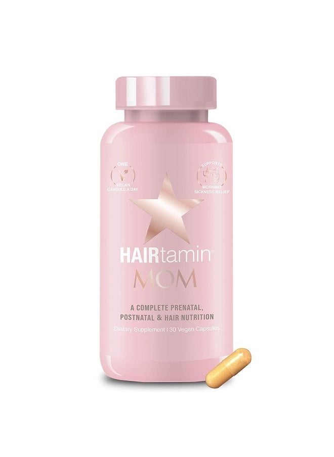 HAIRTAMIN - Mom Vegan Prenatal And Postnatal Multivitamin Supplement & Hair Vitamin Pregnancy, Postpartum, Breastfeeding Probiotic One-a-day Hair Vitamins With Biotin, Zinc, Iron- 30 Counts - Image 1