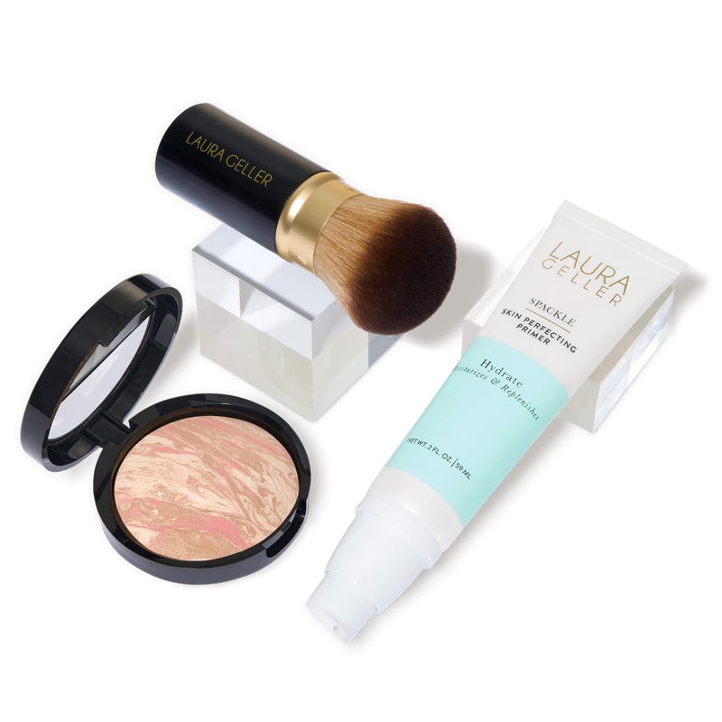LAURA GELLER NEW YORK Lauras MustHaves Kit 3pc Baked BalancenBrighten Powder Foundation Porcelain Spackle Skin Perfecting Makeup Primer Hydrate Airbrush Round Kabuki Brush