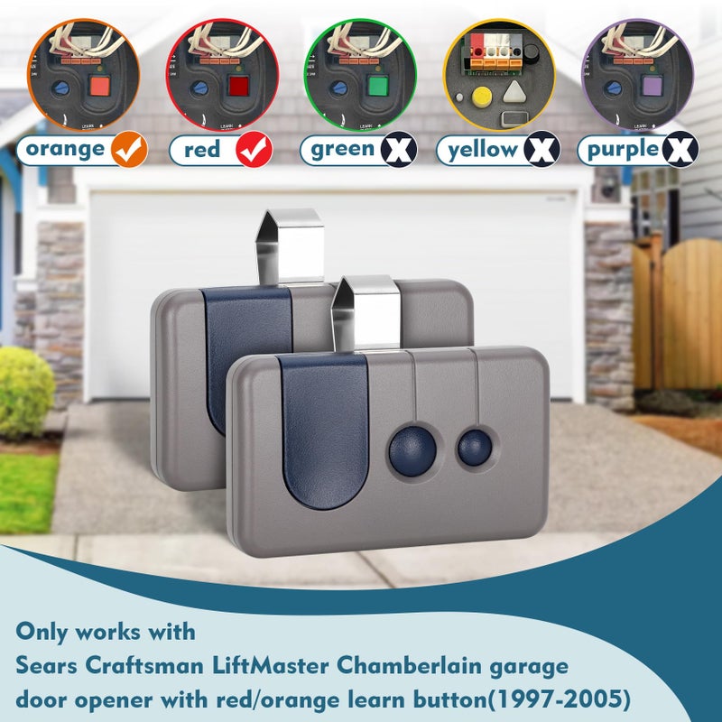 Cooouds 2 لجهاز التحكم عن بعد لباب المرآب Sears Craftsman 53680 139.53680 53681 139.53681 Hbw1255 971Lm 973Lm يعمل مع زر التعلم الأحمر/البرتقالي فقط (1997-2005) - Image 2