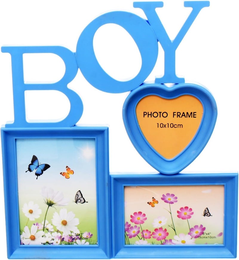 Decorative BOY Photo Frame Collage, 3 Openings, Blue, 10 x 10 cm and 13 x 18 cm Picture Sizes