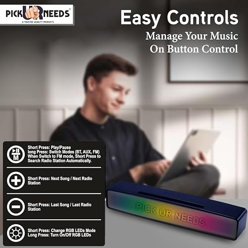 Pick Ur Needs Rechargeable Portable Bluetooth Wireless Home TV Soundbar with Multicolor Light Stereo Speaker (Blue) - Image 5