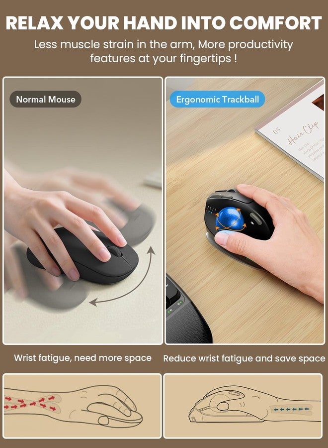 SABLUTE Wireless Trackball Mouse, Ergonomic Bluetooth Rechargeable Computer Mouse, Backlit Rollerball Thumb Laptop mice with 5 Level DPI, Adjustable Angle, 3 Devices Connection for PC, Windows - Blue Ball - Image 3