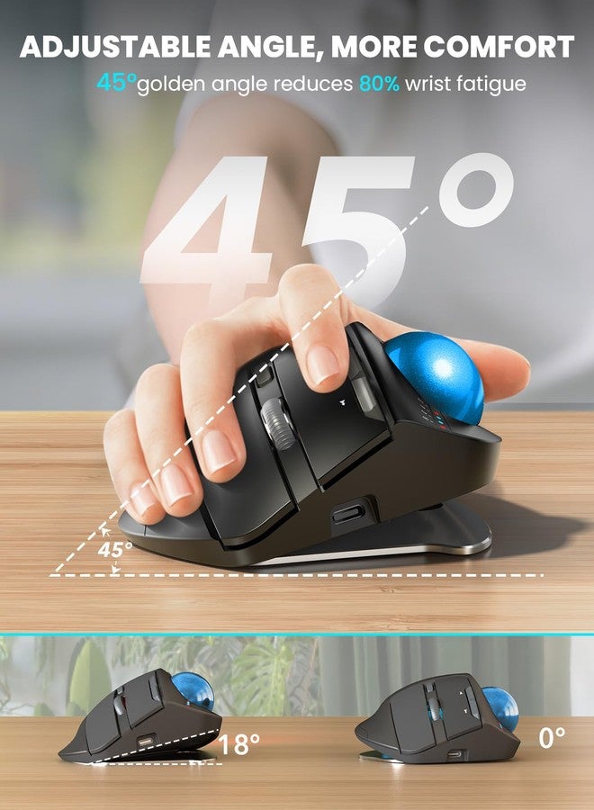 SABLUTE Wireless Trackball Mouse, Ergonomic Bluetooth Rechargeable Computer Mouse, Backlit Rollerball Thumb Laptop mice with 5 Level DPI, Adjustable Angle, 3 Devices Connection for PC, Windows - Blue Ball - Image 2