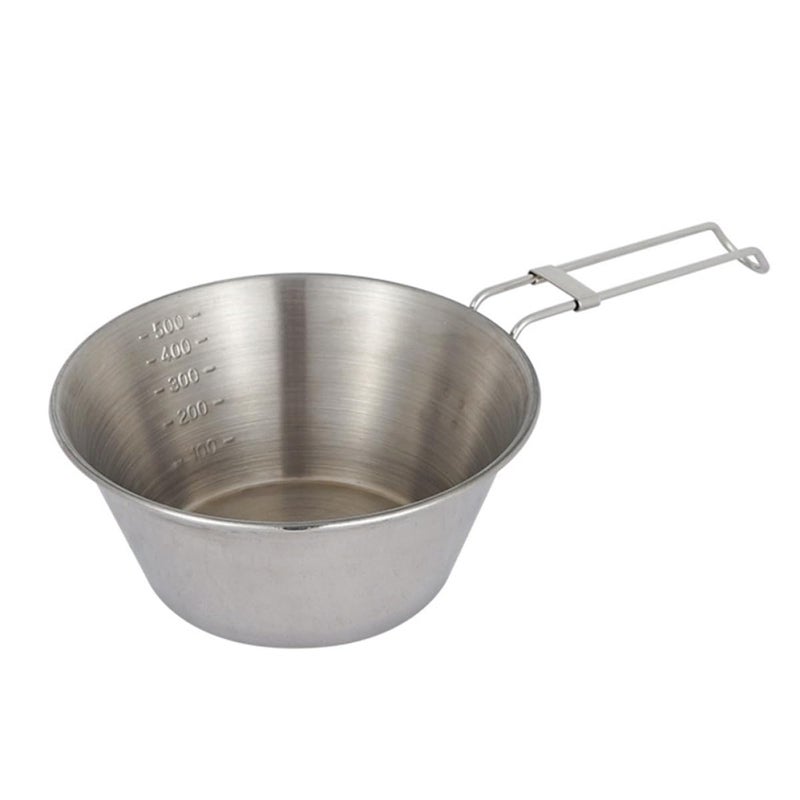550ml Stainless Steel Camping Bowl With Folding Handle Outdoor Hiking Food Container - Image 2