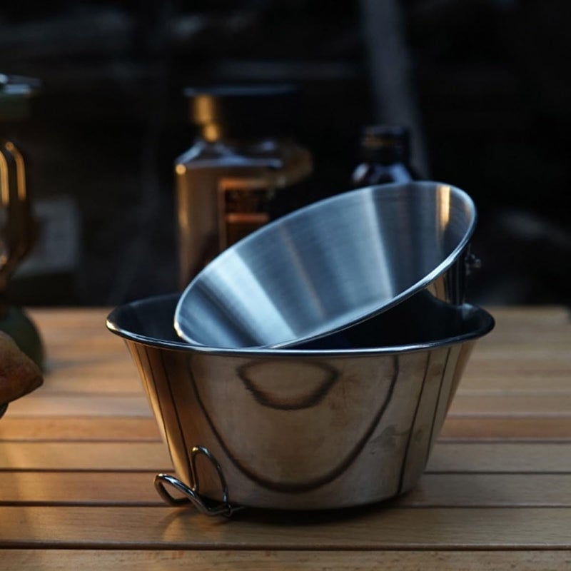 550ml Stainless Steel Camping Bowl With Folding Handle Outdoor Hiking Food Container - Image 5