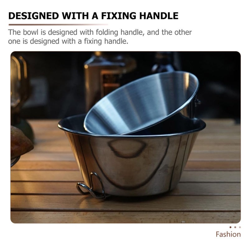 550ml Stainless Steel Camping Bowl With Folding Handle Outdoor Hiking Food Container - Image 4