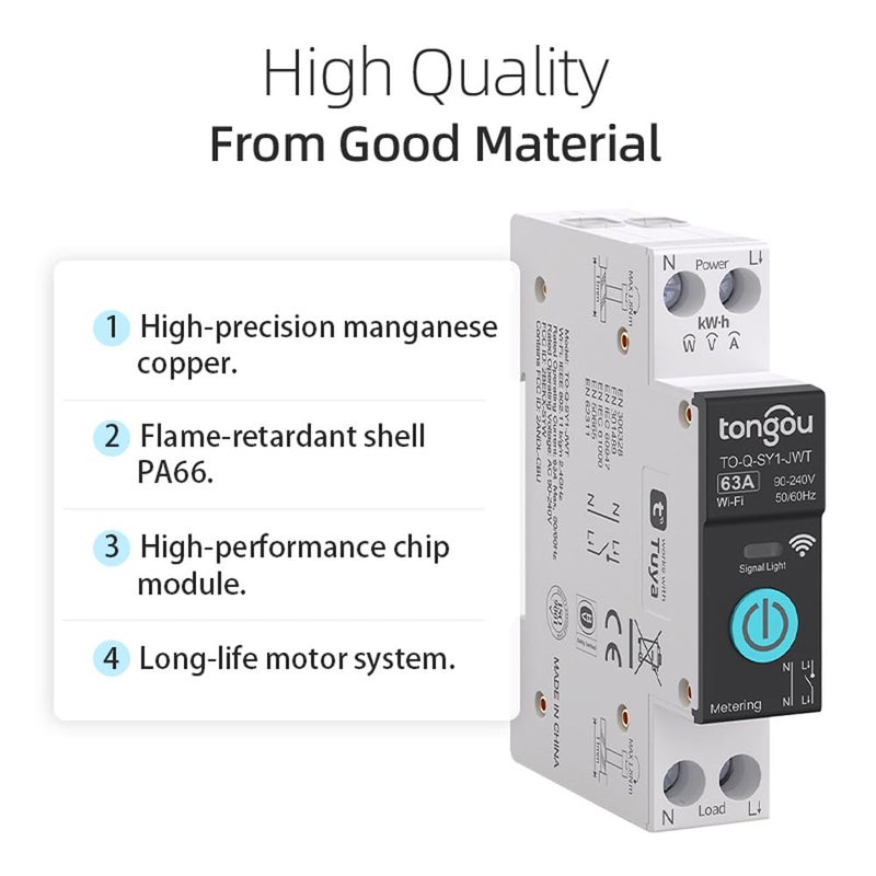 tongou DIY 1P+N Smart Wi-Fi Switch, Work with Alexa and Google Assistant for Voice Control, 63A with Energy Monitor, Smart Life/Tuya APP Remote Control, Timer Functions, DIN Rail Mounted- HIVAGI - Image 5