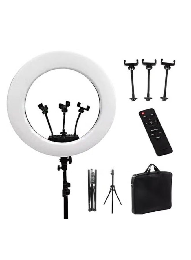 YJS 18 Inch Ring Light Tripod Mount with 3 Phone Bracket, LED Soft Ring Light with Remote Control - Image 1