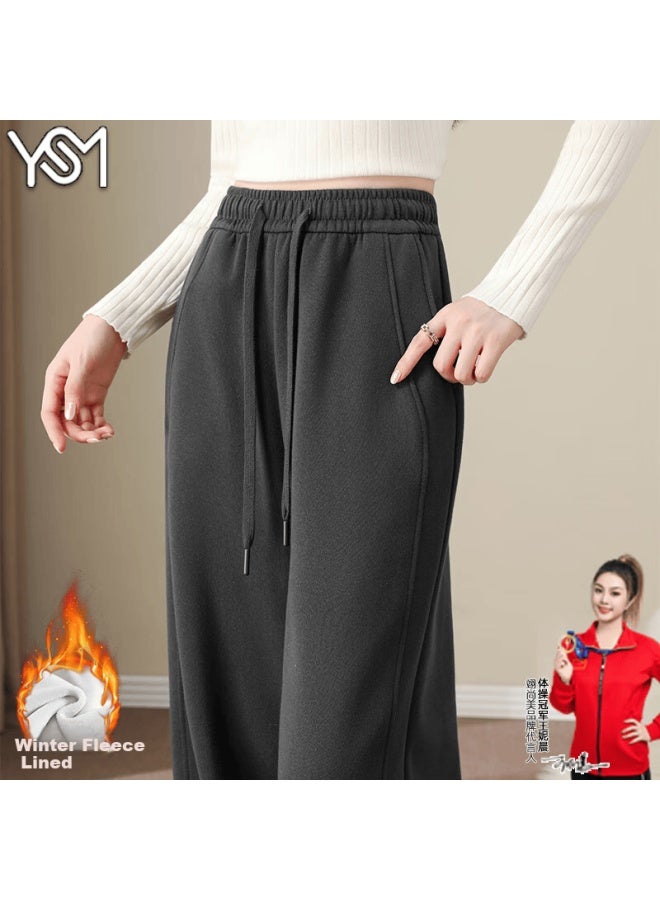 Yishangmei Women's Sports Pants Spring Autumn Winter New Slim Lulu Slimming Wide-leg Casual Fleece-lined Thickened Sweatpants