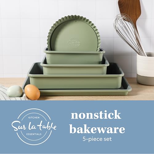 Sur La Table Kitchen Essential Carbon Steel Baking Pans Bakeware Set W/Premium PFOA, PFAS, PTFE Free Grey Non stick - Juniper Green Exterior - Image 2
