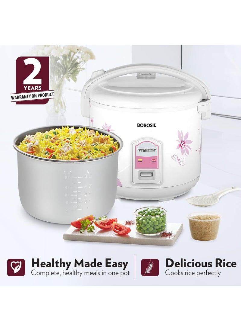 BOROSIL Borosil Pronto Deluxe 28L Electric Rice Cooker with Single Pot 1000W Keep Warm Feature with Indicator Display Anti Skid Rubber Feet Cook Boil Noodles Rice Upma Idli 2 Years Warranty  - Image 4