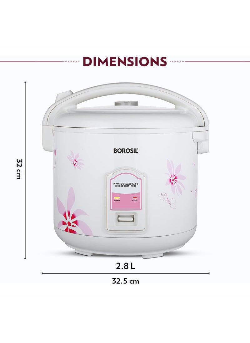 BOROSIL Borosil Pronto Deluxe 28L Electric Rice Cooker with Single Pot 1000W Keep Warm Feature with Indicator Display Anti Skid Rubber Feet Cook Boil Noodles Rice Upma Idli 2 Years Warranty  - Image 2