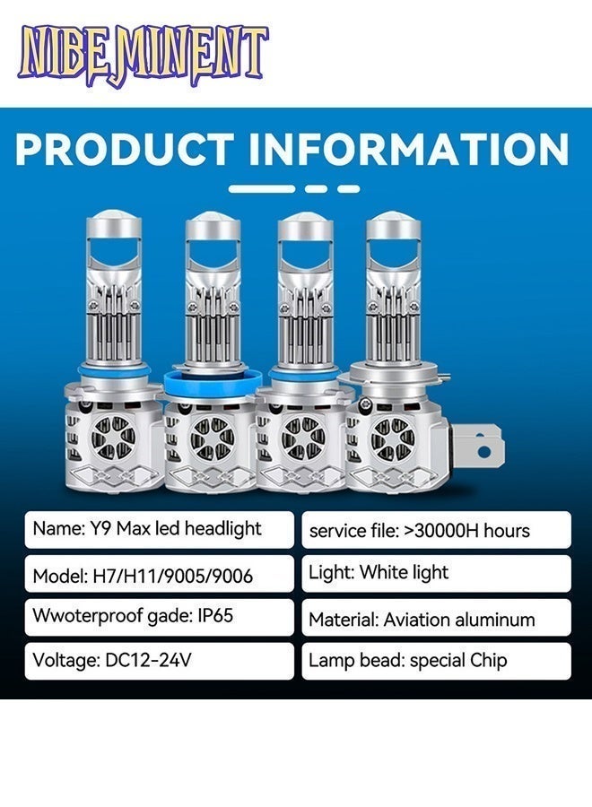 نيبمينينت مجموعة مصابيح LED أمامية للسيارات Y9 MAX، مصابيح عدسة مصغرة 9005/9006، ضوء أبيض بارد 6000K، سطوع عالٍ 5000LM 40W، تصميم متكامل قابل للتوصيل مباشرة للسيارات والشاحنات - Image 4