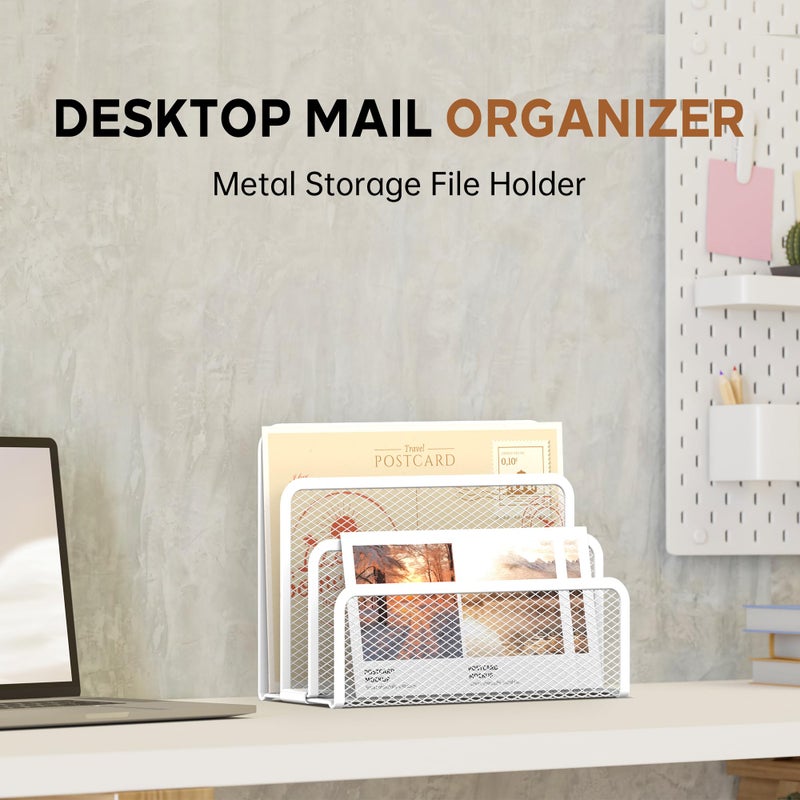 SUPEASY Mail Organizer for Desk, Mesh Metal Mail Holder Countertop with 3-Slot, Letter Sorter File Holder, Office Envelope Organizer for Mails (White) - Image 5