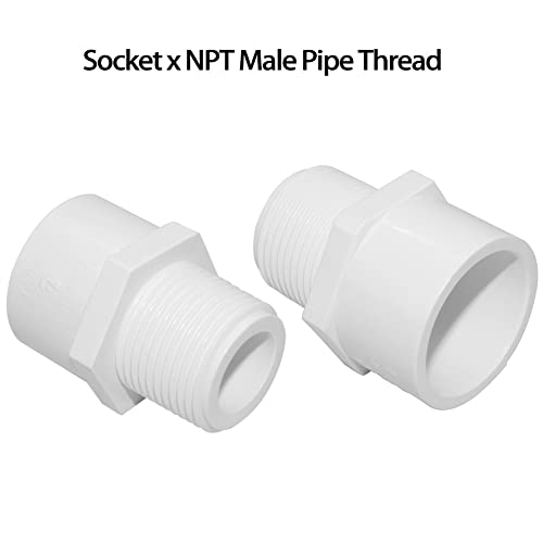 Fitvell 2" PVC Pipe Fitting Adapter Connector Union Coupling Schedule 40 (Slip Socket x NPT Male Pipe Thread), Pack of 2 - Image 3