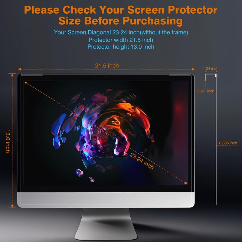 Gailac Anti Blue Light & Anti Glare Screen Protector,23-24 Inch Monitor Screen Protector for Eyes Strain,Hanging Computer Screen Blue Light Blocker for LCD TV PC Monitors(1 Pack: 23"-24" Diagonal) - Image 5