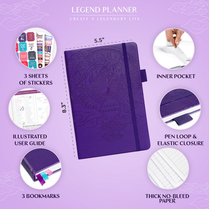 Legend Planner â€“ Weekly & Monthly Life Planner to Hit Your Goals & Live Happier. Organizer Notebook & Productivity Journal. A5 (Purple) - Image 2